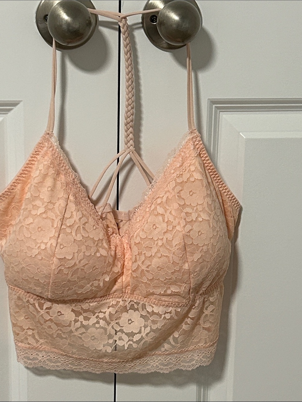 Gilly Hicks Peach Lace Bralette Cami with Braided Racerback